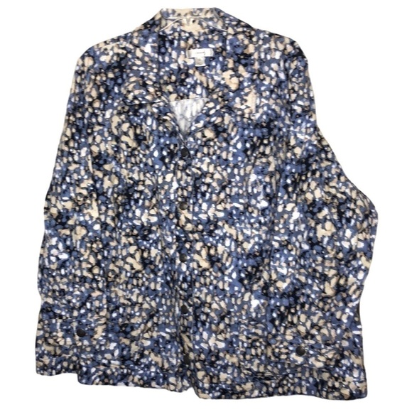 Cj BANKS - 100% Cotton Blue, Cream, Tan & White Button Front Jacket - Size 5X - Picture 1 of 8